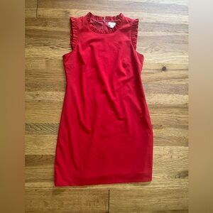J. Crew Ruffle Shift Dress Women’s‎ Sz 6P Red Suiting Preppy Workwear